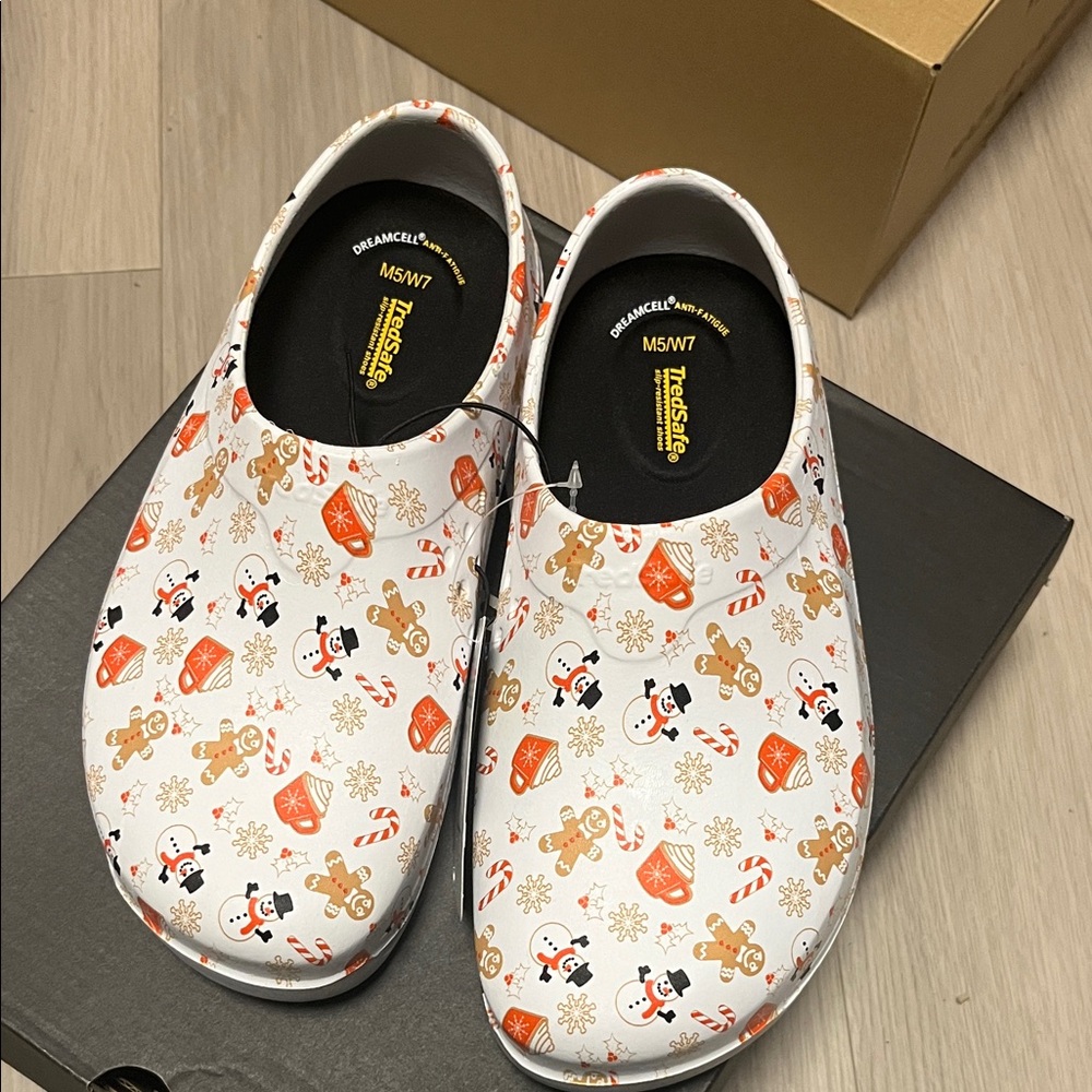 Festive White Clogs with Holiday Print